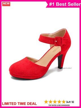Faux Suede Mary Jane Heels Platform Pumps Ankle Strap Closed Toe